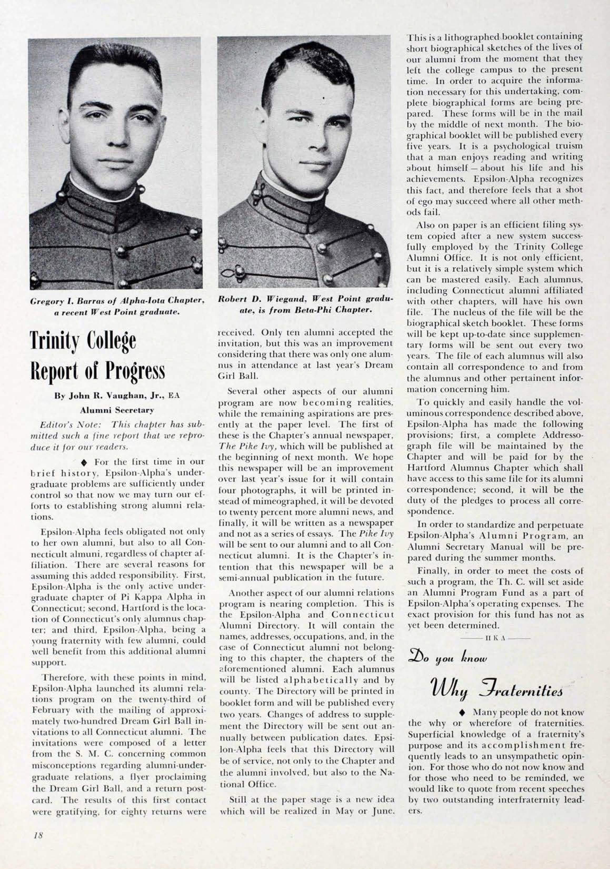 Trinity College Report Of Progress
